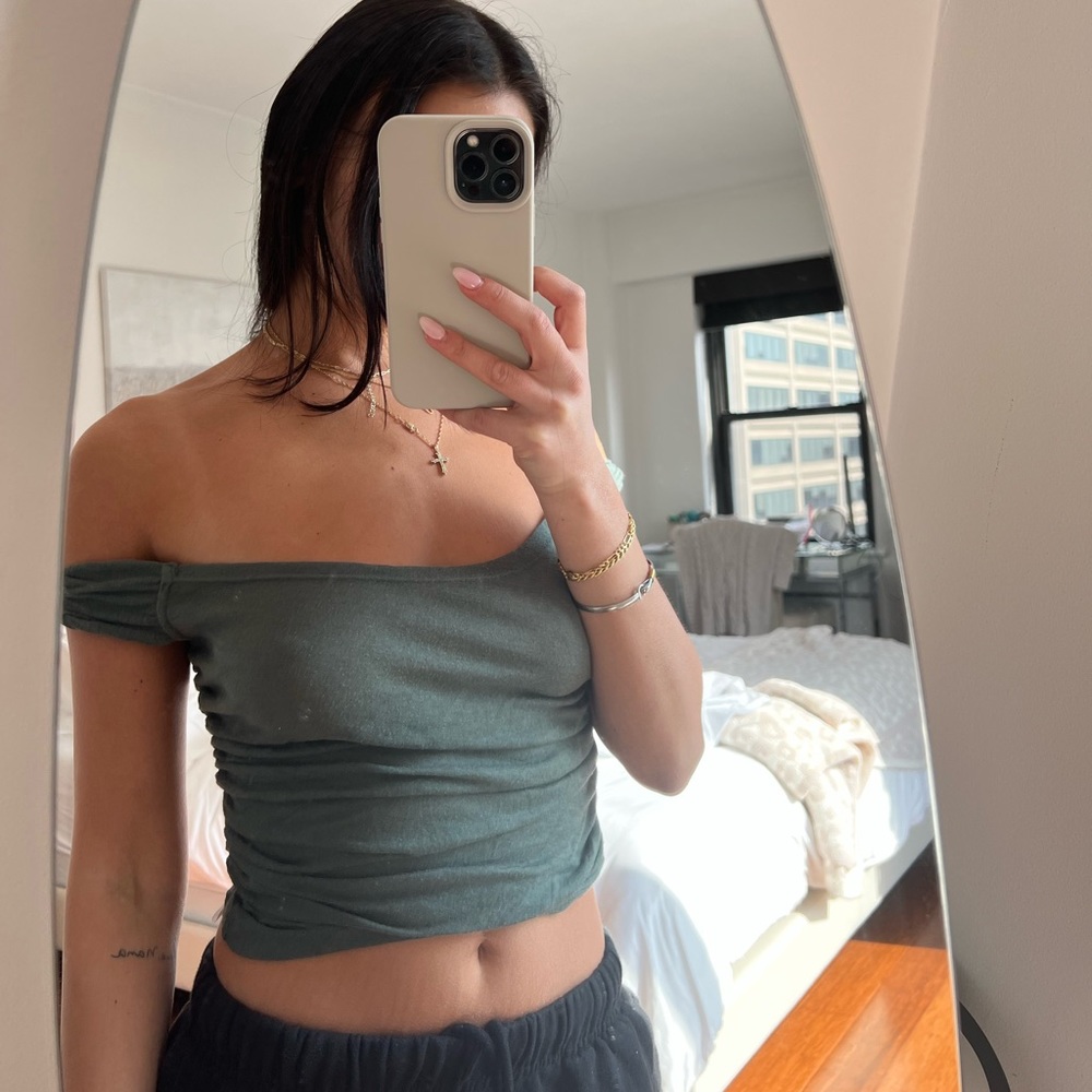 Urban outfitters green off the shoulder top